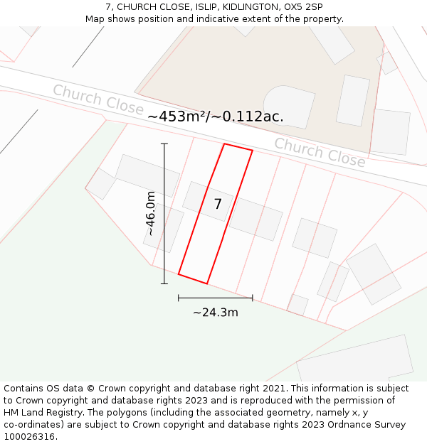 7, CHURCH CLOSE, ISLIP, KIDLINGTON, OX5 2SP: Plot and title map