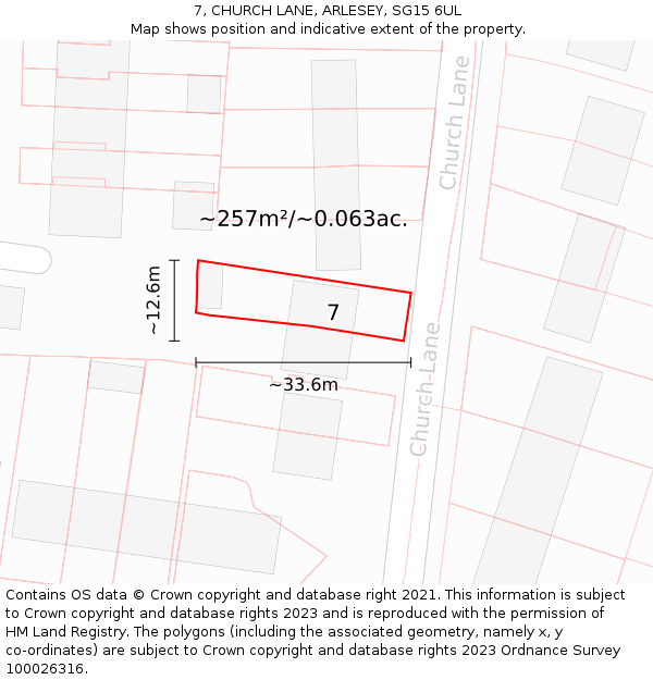 7, CHURCH LANE, ARLESEY, SG15 6UL: Plot and title map