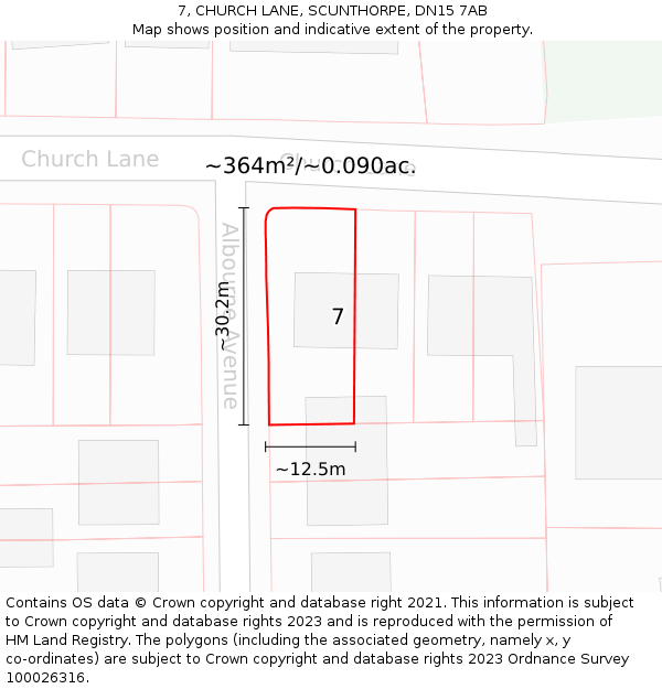 7, CHURCH LANE, SCUNTHORPE, DN15 7AB: Plot and title map