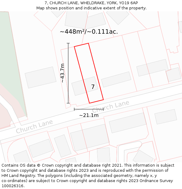 7, CHURCH LANE, WHELDRAKE, YORK, YO19 6AP: Plot and title map