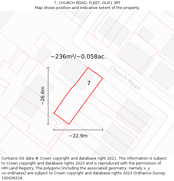 7, CHURCH ROAD, FLEET, GU51 3RT: Plot and title map