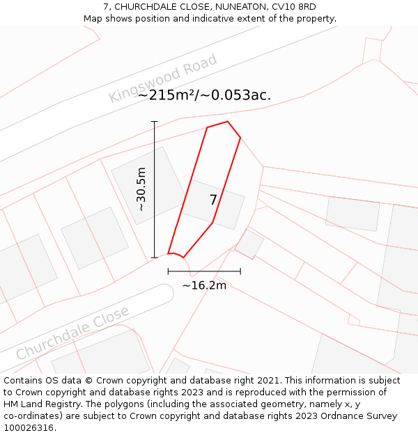 7, CHURCHDALE CLOSE, NUNEATON, CV10 8RD: Plot and title map
