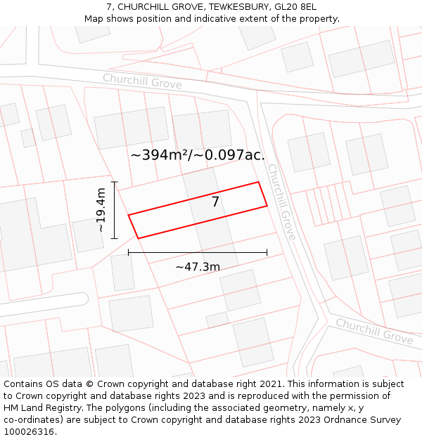 7, CHURCHILL GROVE, TEWKESBURY, GL20 8EL: Plot and title map