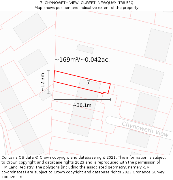 7, CHYNOWETH VIEW, CUBERT, NEWQUAY, TR8 5FQ: Plot and title map