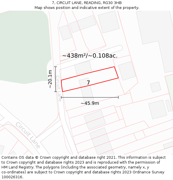 7, CIRCUIT LANE, READING, RG30 3HB: Plot and title map