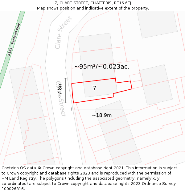 7, CLARE STREET, CHATTERIS, PE16 6EJ: Plot and title map