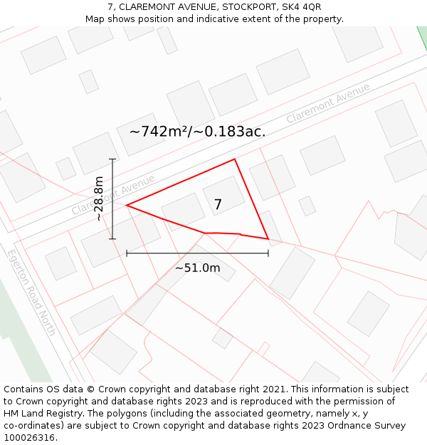 7, CLAREMONT AVENUE, STOCKPORT, SK4 4QR: Plot and title map