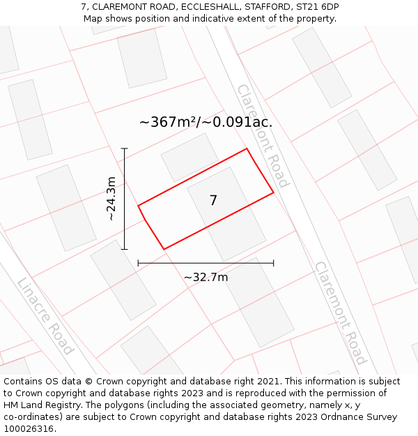 7, CLAREMONT ROAD, ECCLESHALL, STAFFORD, ST21 6DP: Plot and title map