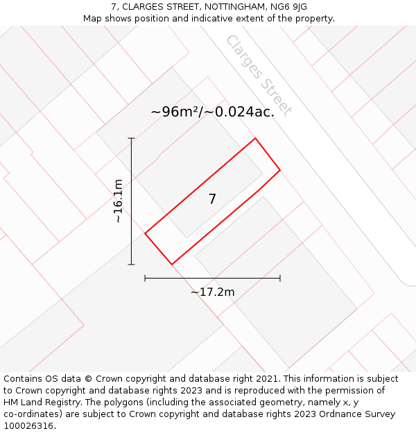 7, CLARGES STREET, NOTTINGHAM, NG6 9JG: Plot and title map