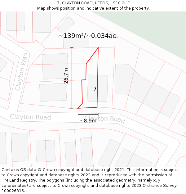 7, CLAYTON ROAD, LEEDS, LS10 2HE: Plot and title map