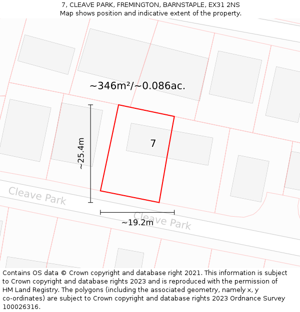 7, CLEAVE PARK, FREMINGTON, BARNSTAPLE, EX31 2NS: Plot and title map