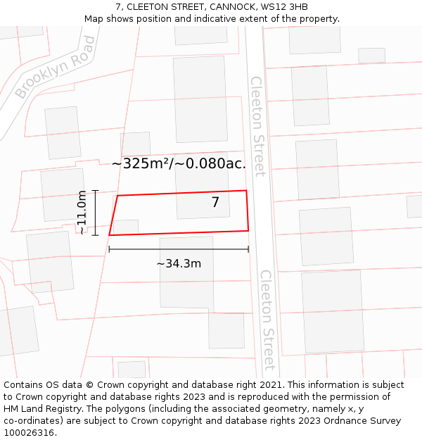 7, CLEETON STREET, CANNOCK, WS12 3HB: Plot and title map