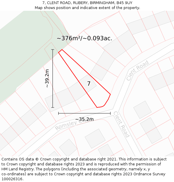 7, CLENT ROAD, RUBERY, BIRMINGHAM, B45 9UY: Plot and title map