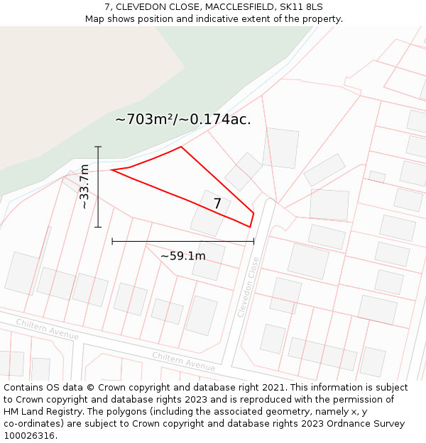 7, CLEVEDON CLOSE, MACCLESFIELD, SK11 8LS: Plot and title map