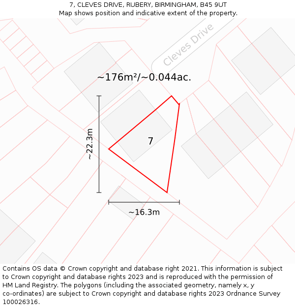 7, CLEVES DRIVE, RUBERY, BIRMINGHAM, B45 9UT: Plot and title map