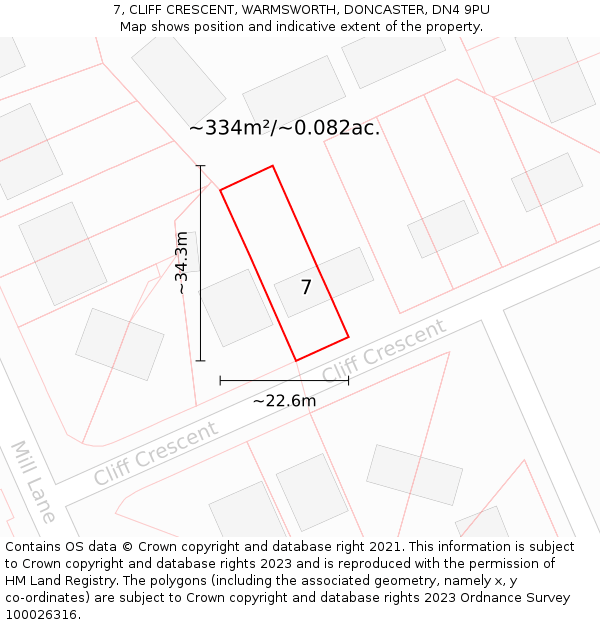7, CLIFF CRESCENT, WARMSWORTH, DONCASTER, DN4 9PU: Plot and title map