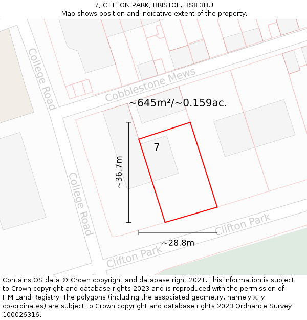 7, CLIFTON PARK, BRISTOL, BS8 3BU: Plot and title map