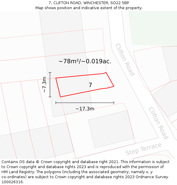 7, CLIFTON ROAD, WINCHESTER, SO22 5BP: Plot and title map