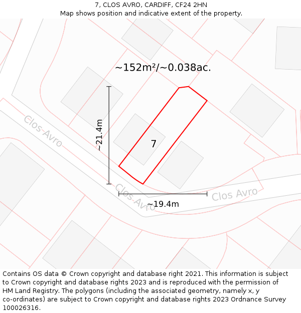 7, CLOS AVRO, CARDIFF, CF24 2HN: Plot and title map