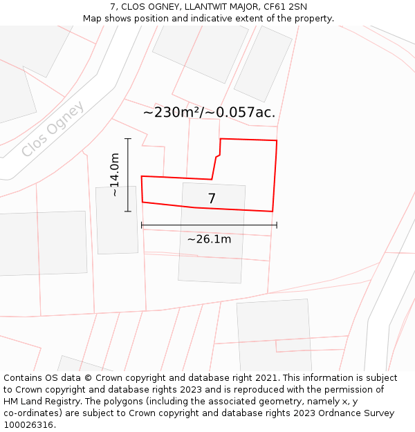 7, CLOS OGNEY, LLANTWIT MAJOR, CF61 2SN: Plot and title map