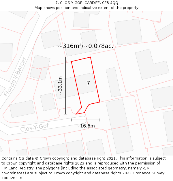 7, CLOS Y GOF, CARDIFF, CF5 4QQ: Plot and title map