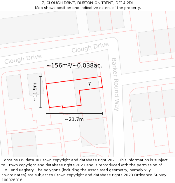 7, CLOUGH DRIVE, BURTON-ON-TRENT, DE14 2DL: Plot and title map
