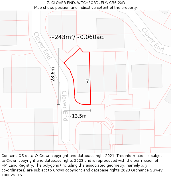 7, CLOVER END, WITCHFORD, ELY, CB6 2XD: Plot and title map