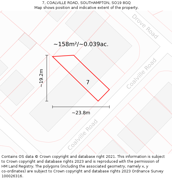 7, COALVILLE ROAD, SOUTHAMPTON, SO19 8GQ: Plot and title map