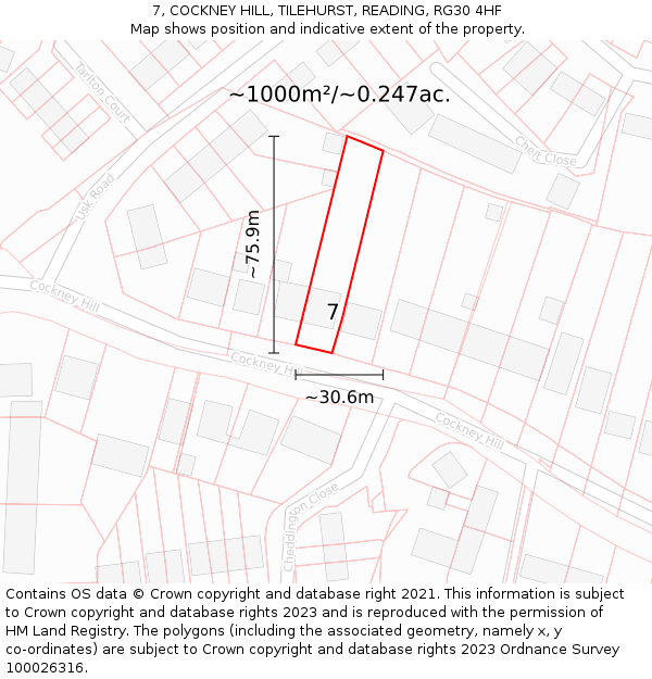 7, COCKNEY HILL, TILEHURST, READING, RG30 4HF: Plot and title map