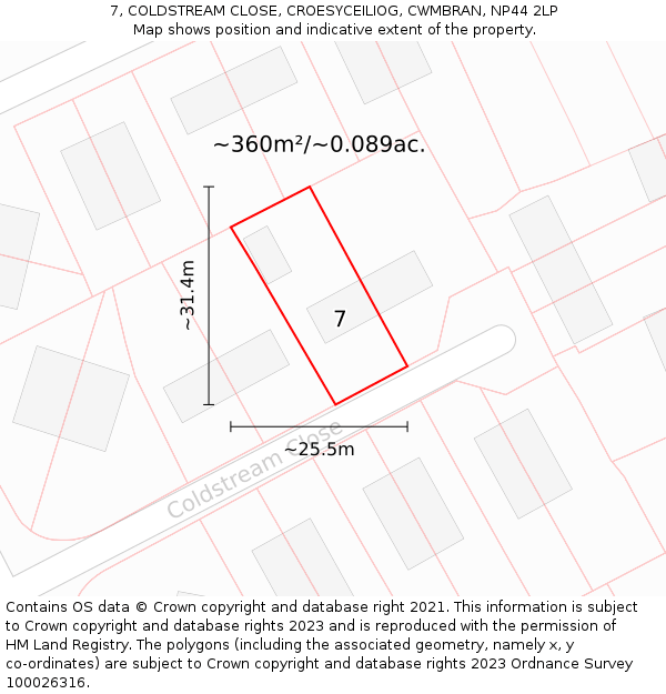 7, COLDSTREAM CLOSE, CROESYCEILIOG, CWMBRAN, NP44 2LP: Plot and title map