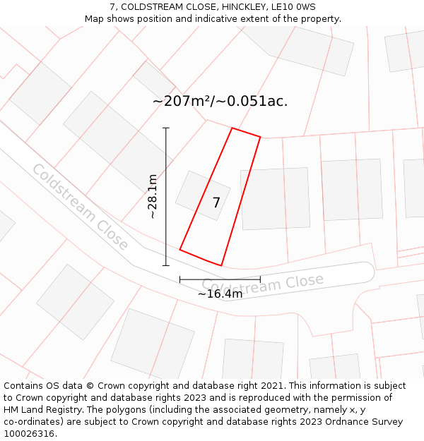 7, COLDSTREAM CLOSE, HINCKLEY, LE10 0WS: Plot and title map