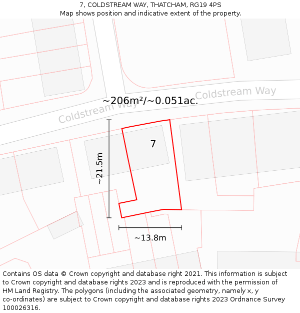 7, COLDSTREAM WAY, THATCHAM, RG19 4PS: Plot and title map