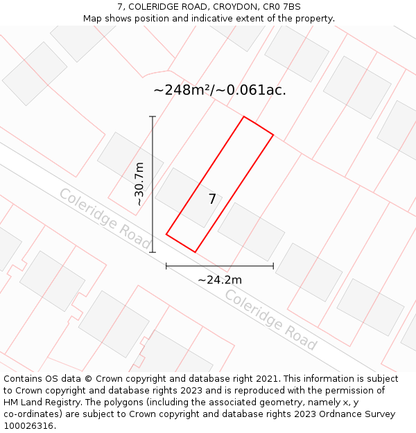 7, COLERIDGE ROAD, CROYDON, CR0 7BS: Plot and title map
