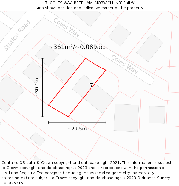 7, COLES WAY, REEPHAM, NORWICH, NR10 4LW: Plot and title map