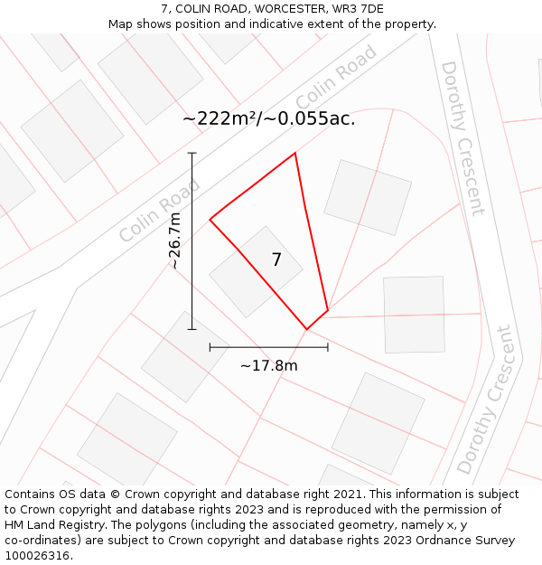 7, COLIN ROAD, WORCESTER, WR3 7DE: Plot and title map