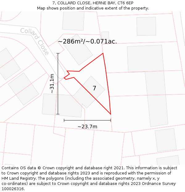 7, COLLARD CLOSE, HERNE BAY, CT6 6EP: Plot and title map