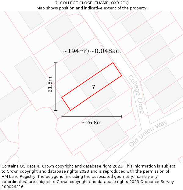 7, COLLEGE CLOSE, THAME, OX9 2DQ: Plot and title map