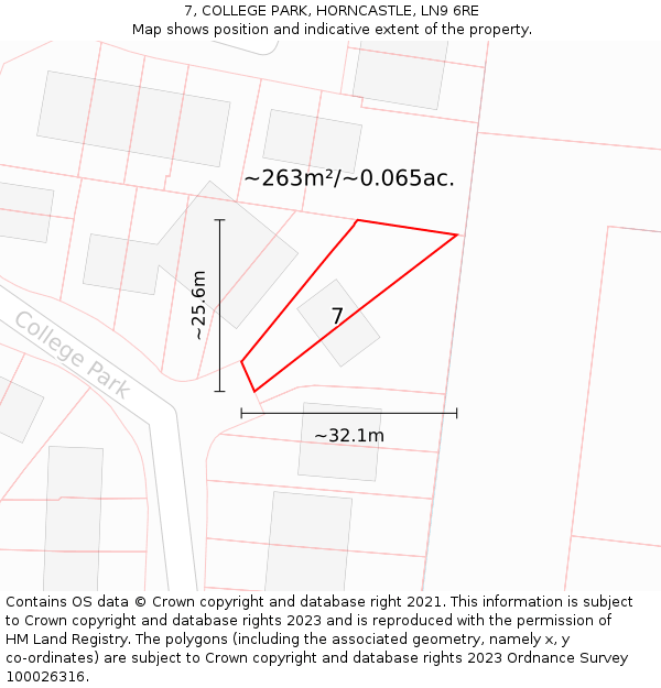 7, COLLEGE PARK, HORNCASTLE, LN9 6RE: Plot and title map