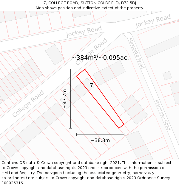 7, COLLEGE ROAD, SUTTON COLDFIELD, B73 5DJ: Plot and title map