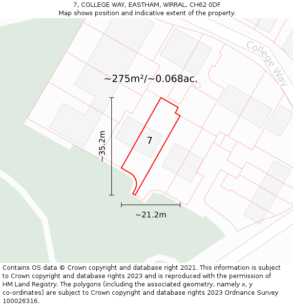 7, COLLEGE WAY, EASTHAM, WIRRAL, CH62 0DF: Plot and title map