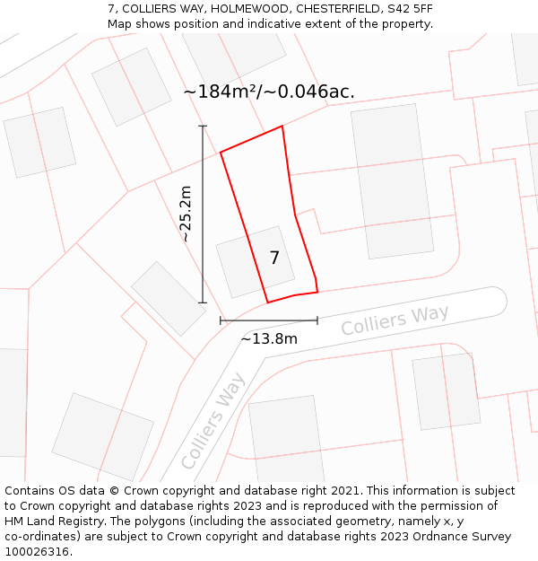 7, COLLIERS WAY, HOLMEWOOD, CHESTERFIELD, S42 5FF: Plot and title map