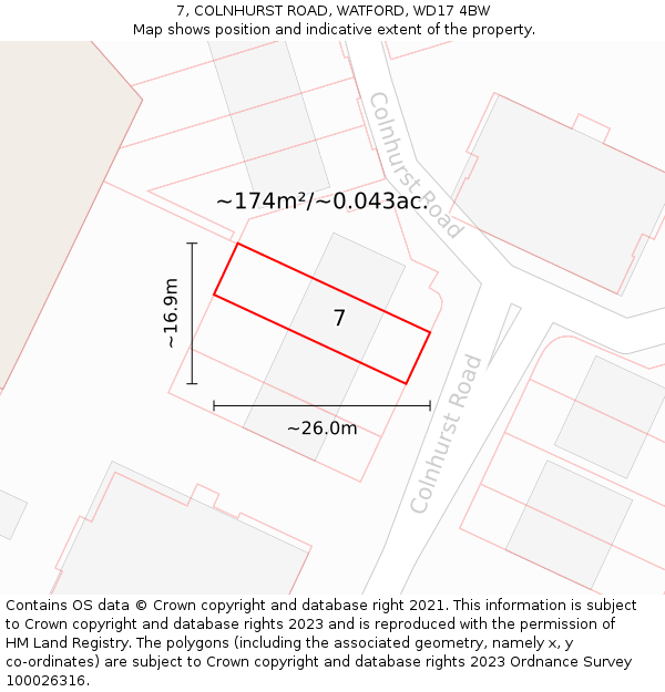 7, COLNHURST ROAD, WATFORD, WD17 4BW: Plot and title map