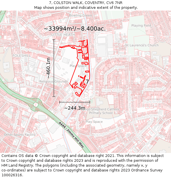 7, COLSTON WALK, COVENTRY, CV6 7NR: Plot and title map