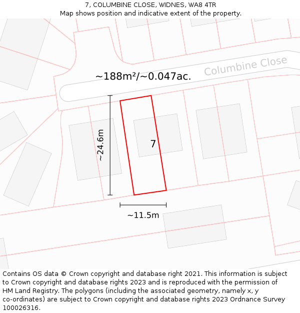 7, COLUMBINE CLOSE, WIDNES, WA8 4TR: Plot and title map