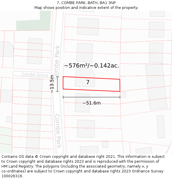 7, COMBE PARK, BATH, BA1 3NP: Plot and title map