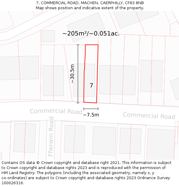 7, COMMERCIAL ROAD, MACHEN, CAERPHILLY, CF83 8NB: Plot and title map