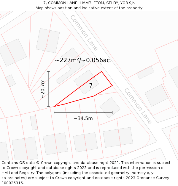 7, COMMON LANE, HAMBLETON, SELBY, YO8 9JN: Plot and title map