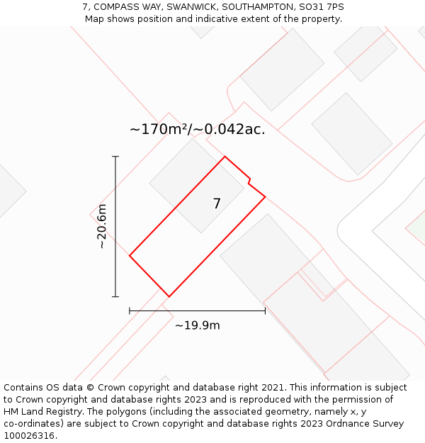 7, COMPASS WAY, SWANWICK, SOUTHAMPTON, SO31 7PS: Plot and title map