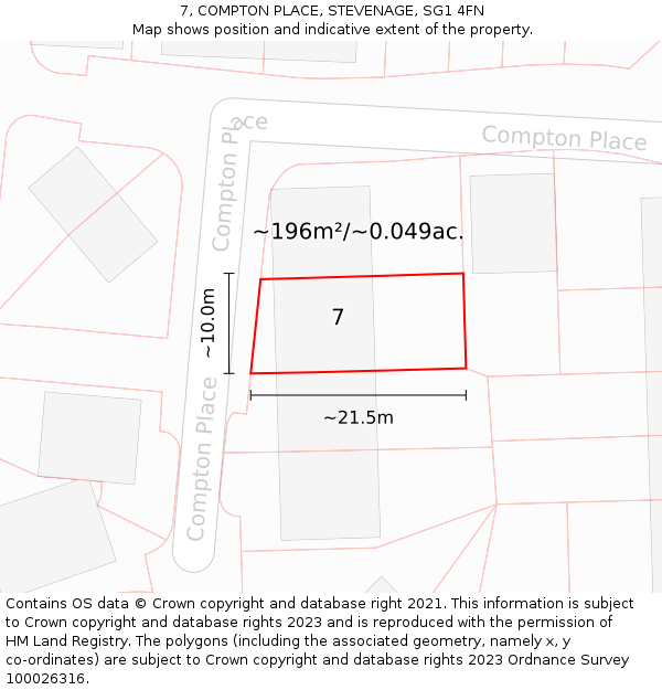 7, COMPTON PLACE, STEVENAGE, SG1 4FN: Plot and title map