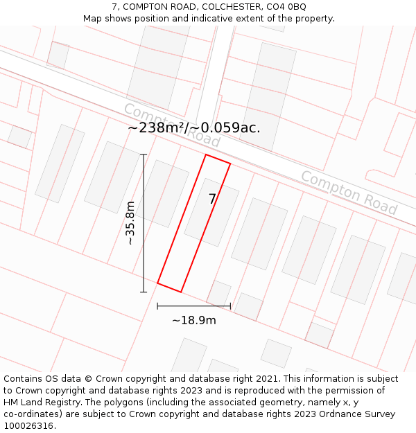 7, COMPTON ROAD, COLCHESTER, CO4 0BQ: Plot and title map
